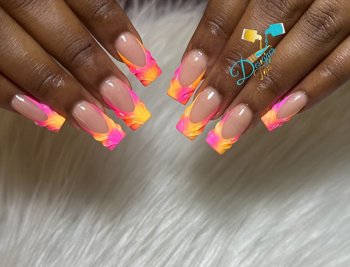 Artistic Neon French Tip Nails