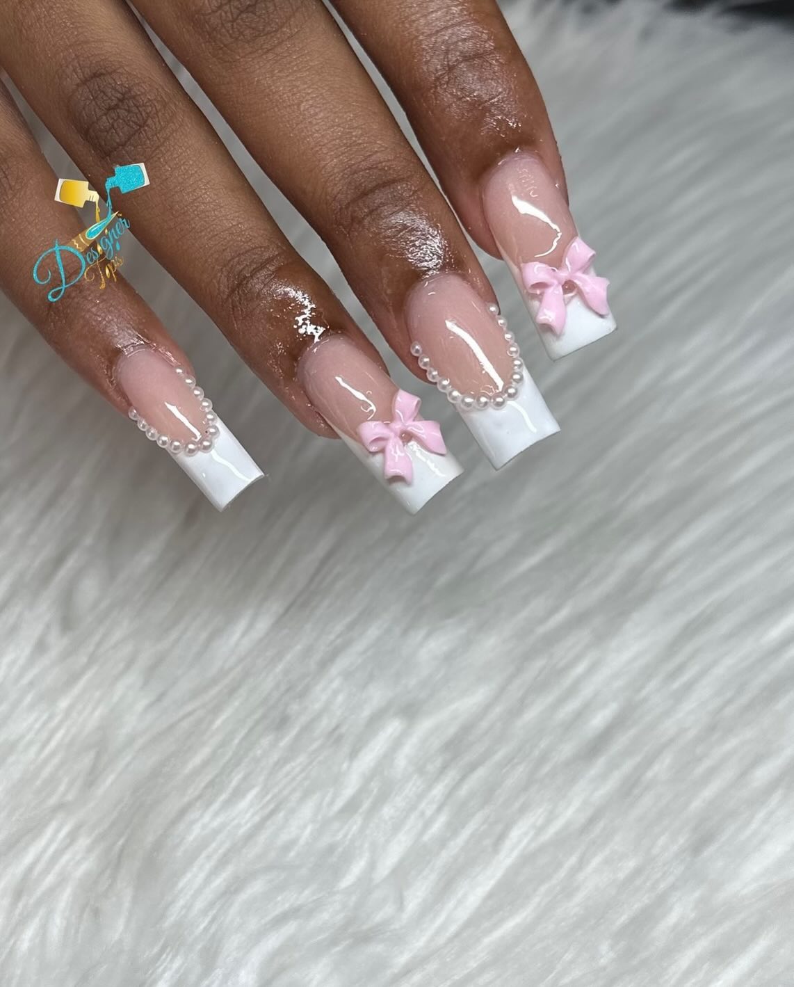 Elegant Pink Bow French Nails