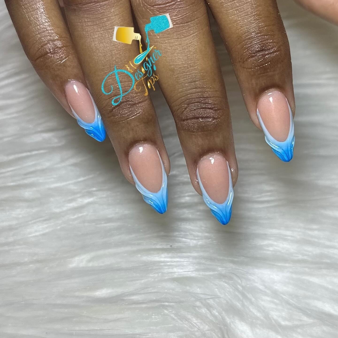 Artistic Blue and White Nails