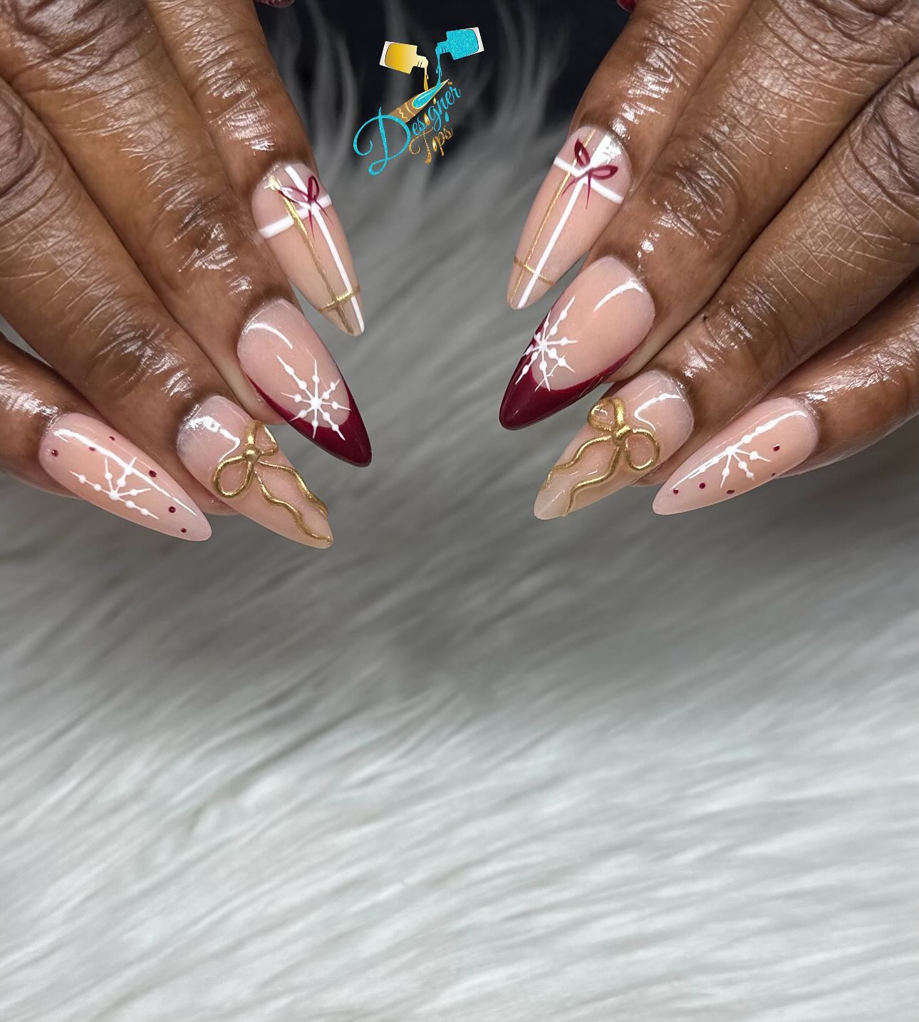 Artistic Holiday Themed Stiletto Nails