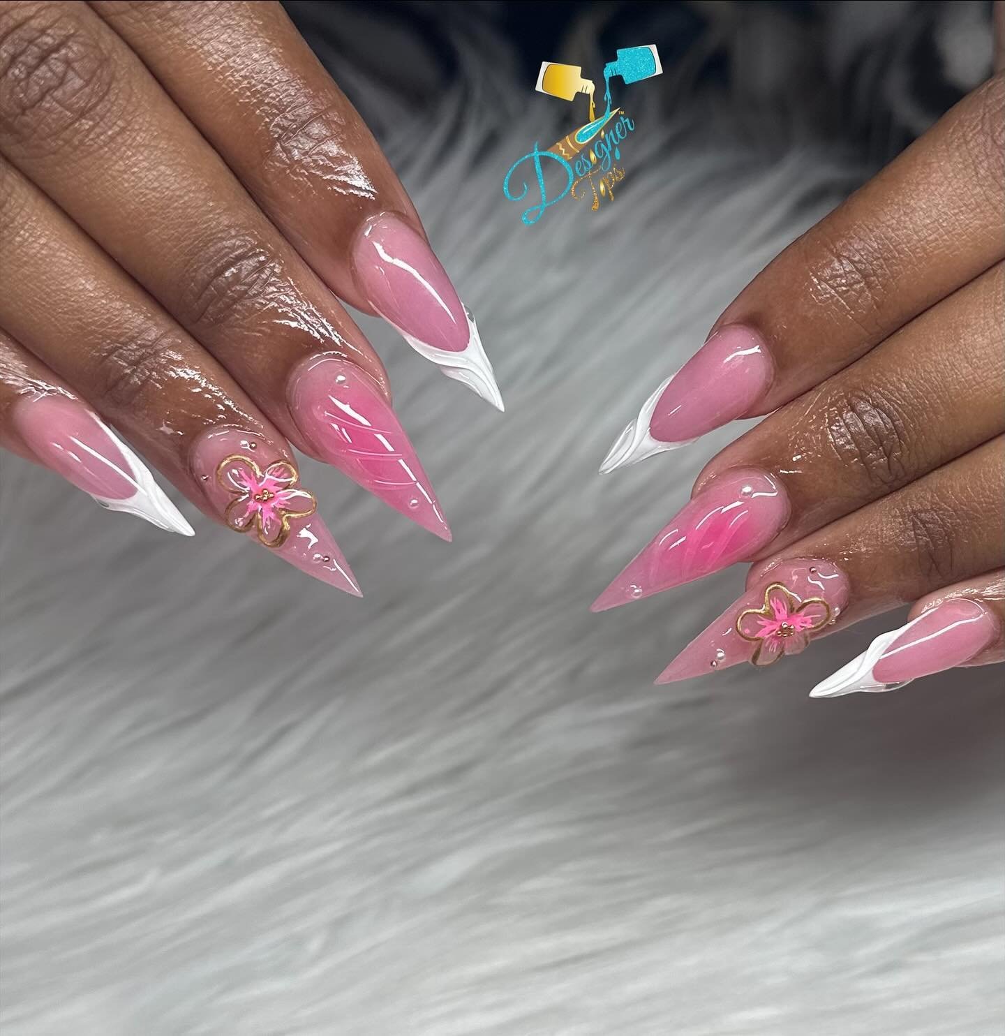 Elegant Pink and White Stiletto Nails