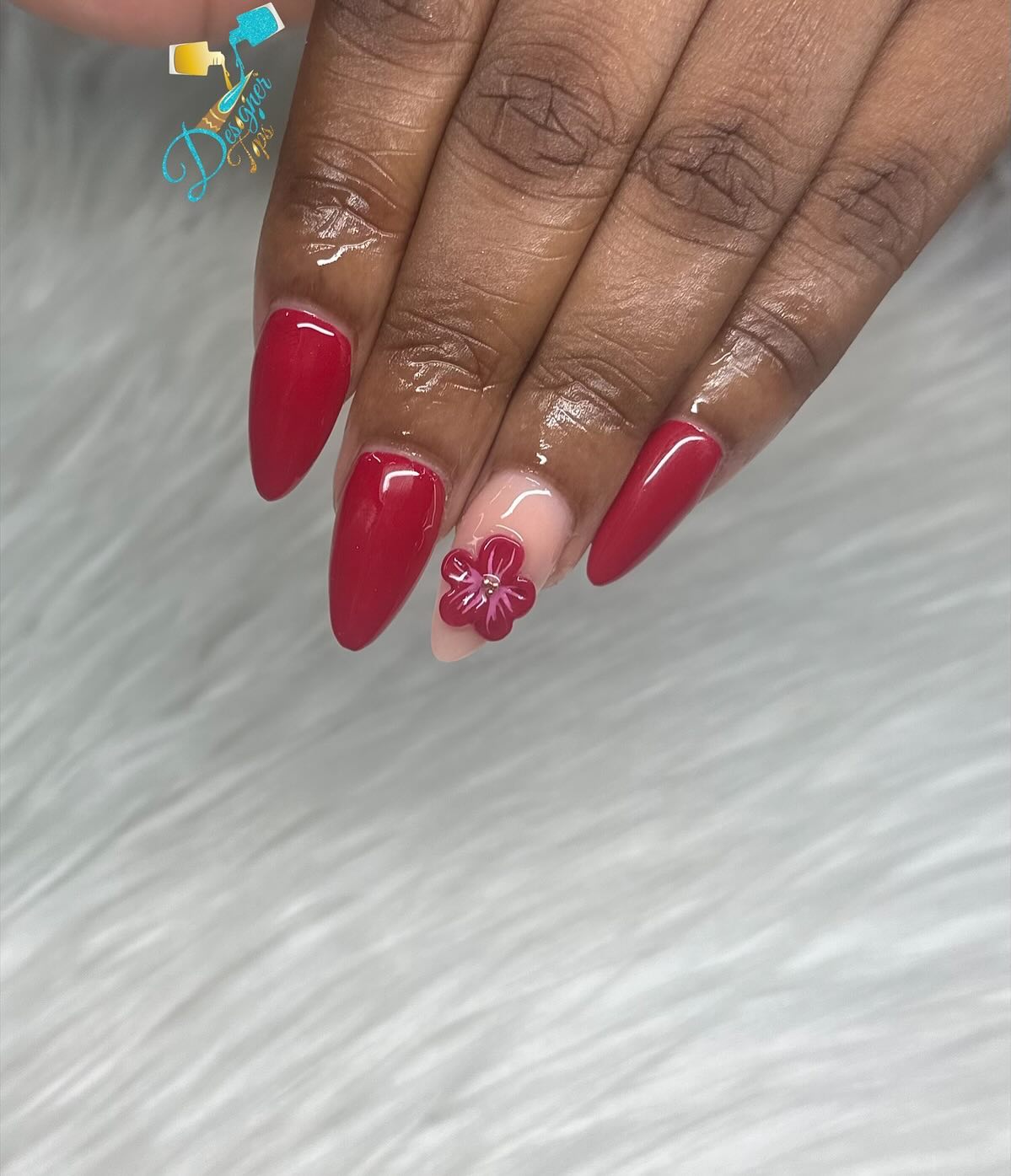 Elegant Red and Nude Nail Design