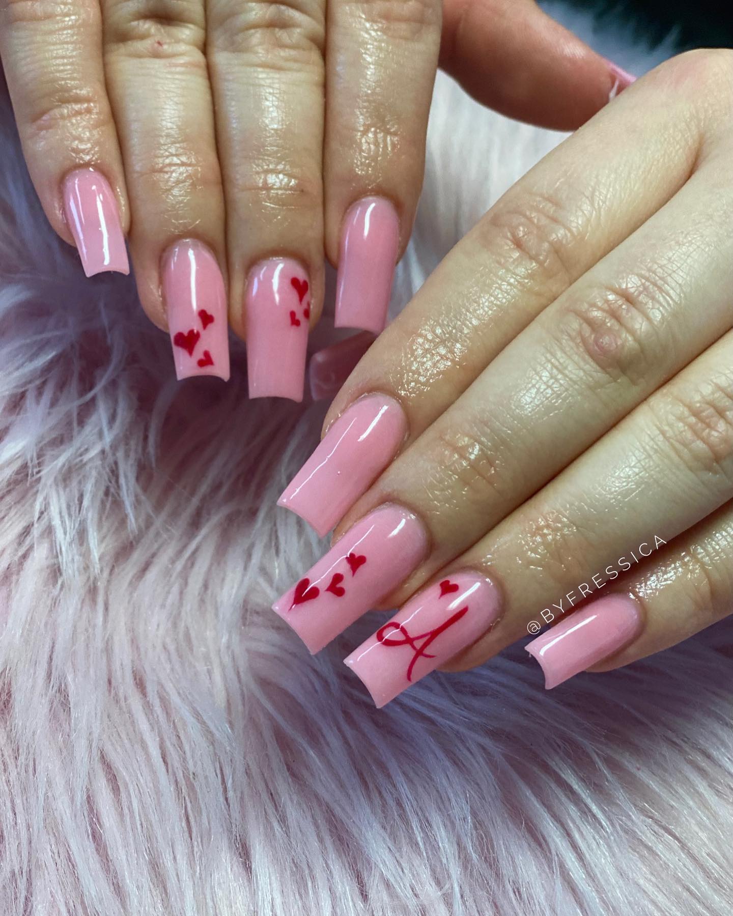 Cute Pink Nails with Heart Designs