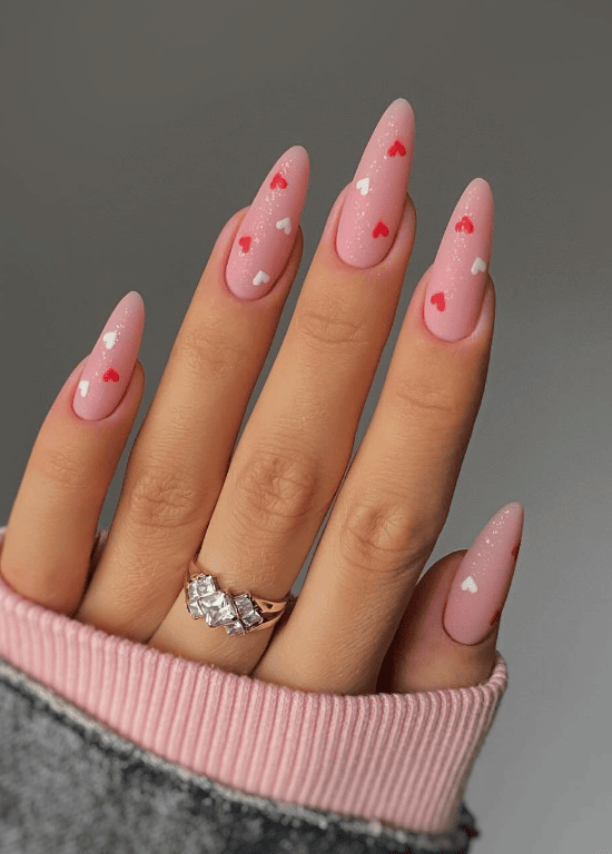 Stylish Pink Heart Nail Design