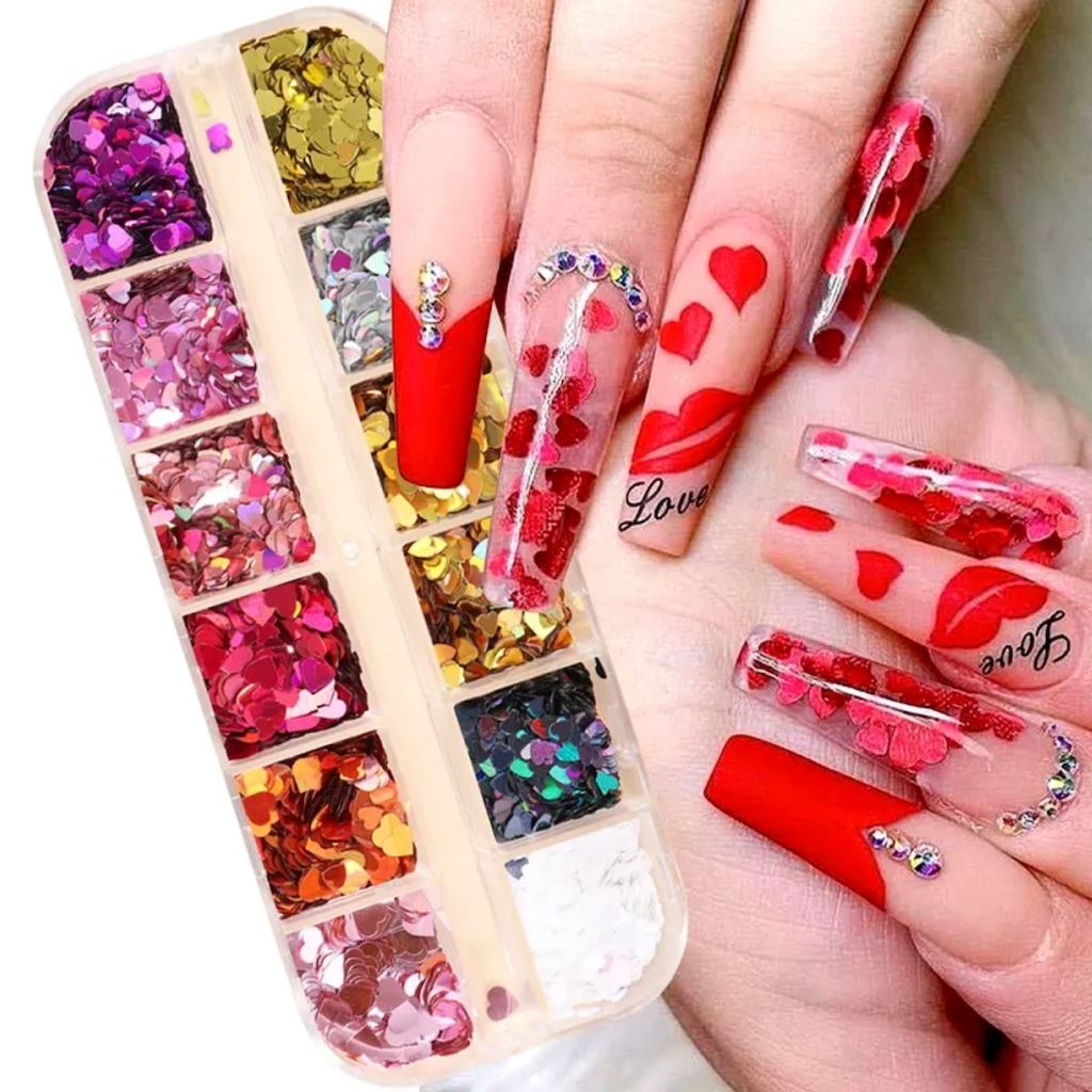 Vibrant Hearts Nail Art