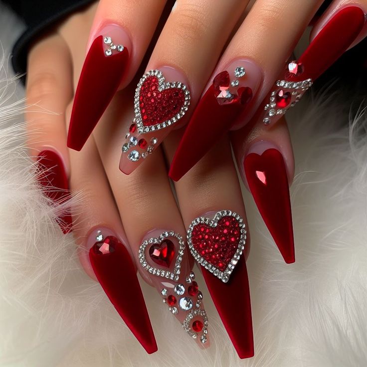 Elegant Red Hearts Nail Art