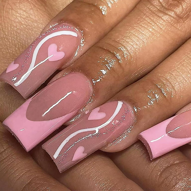 Artistic Pink Heart Nails