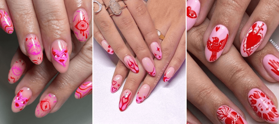 Artistic Pink and Red Nail Designs
