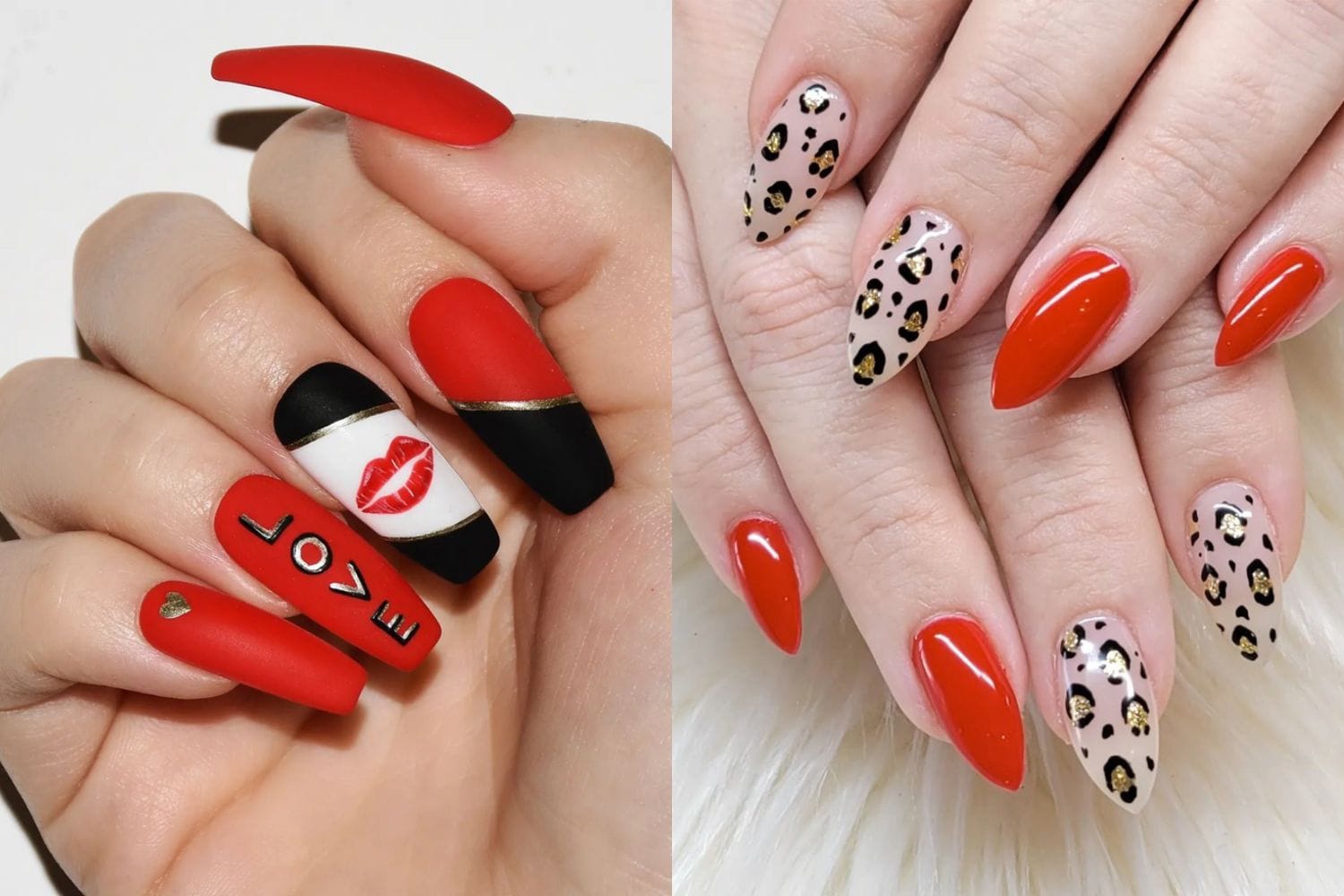 Stylish Red and Animal Print Nails