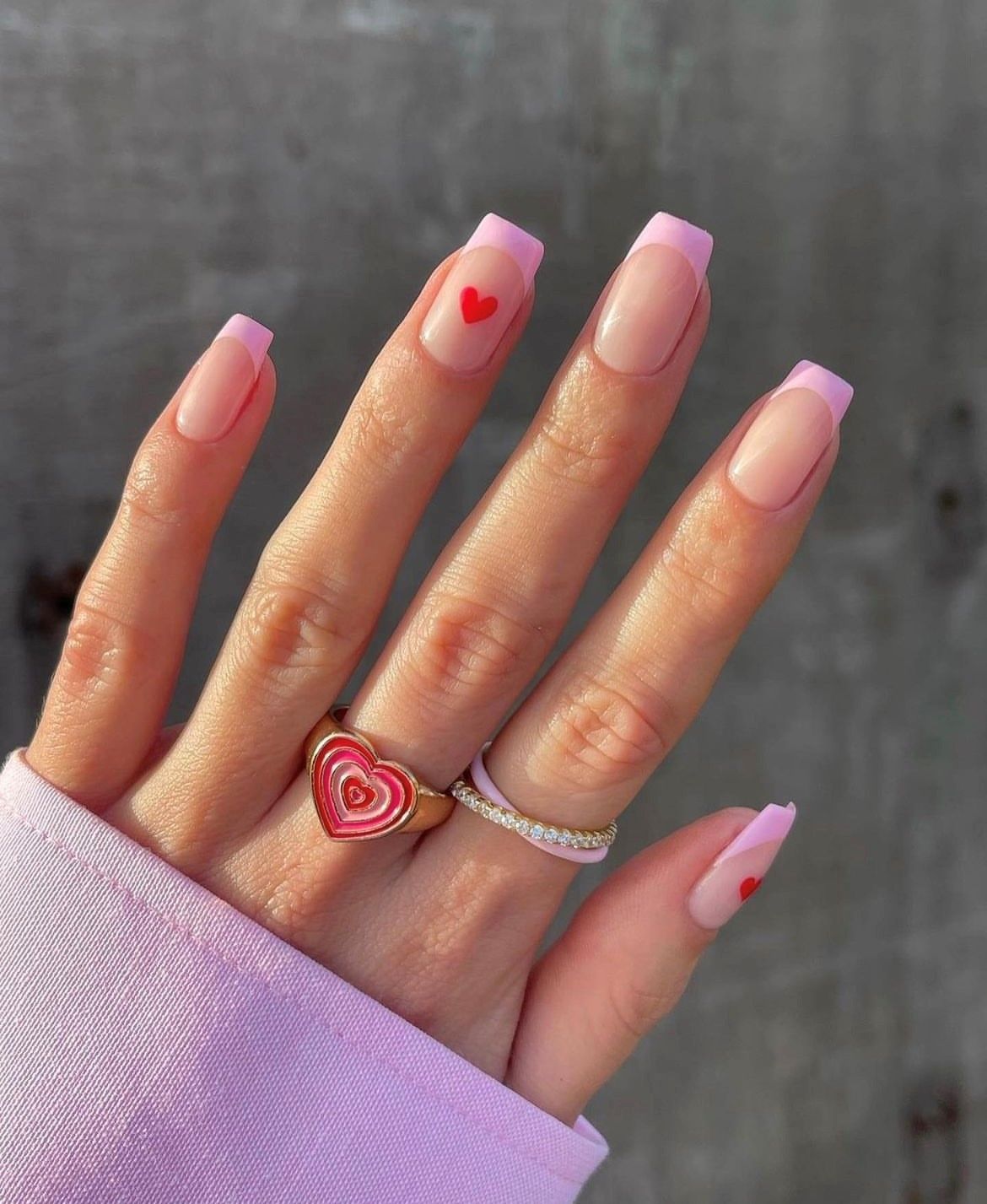 Cute Pink Heart Nails