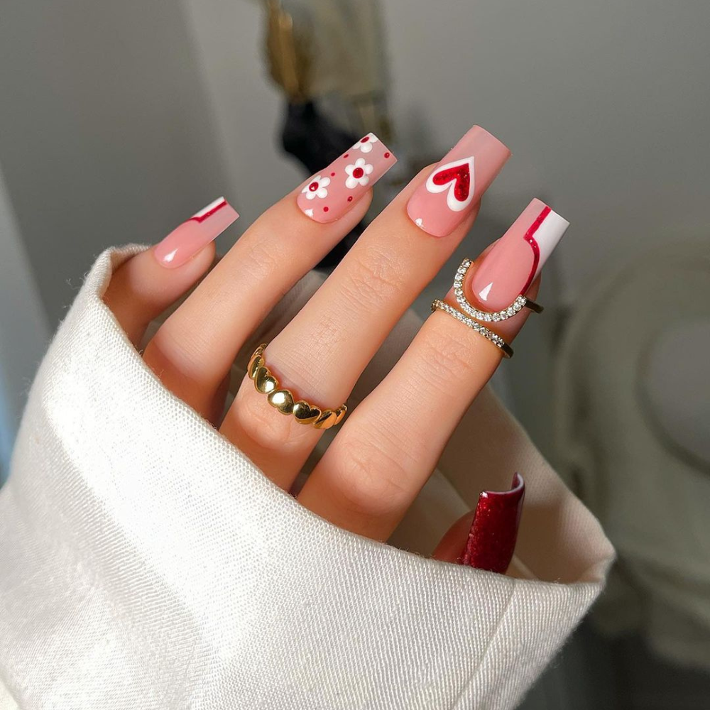 Stylish Pink Heart Design Nails