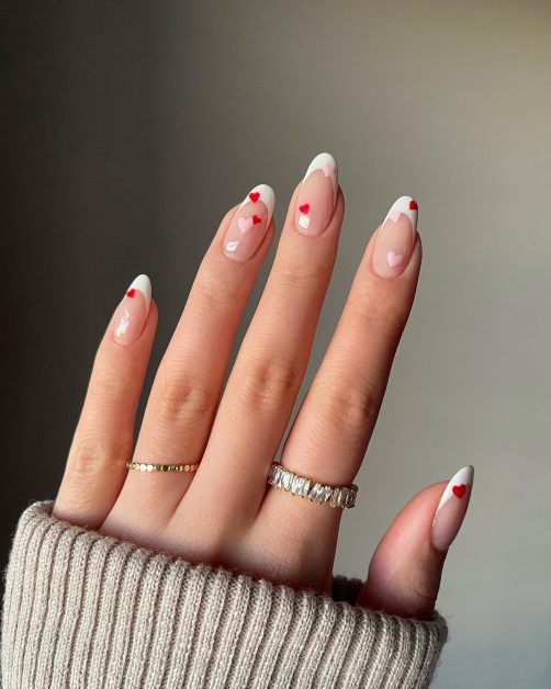 Nude French Tip Nails with Hearts