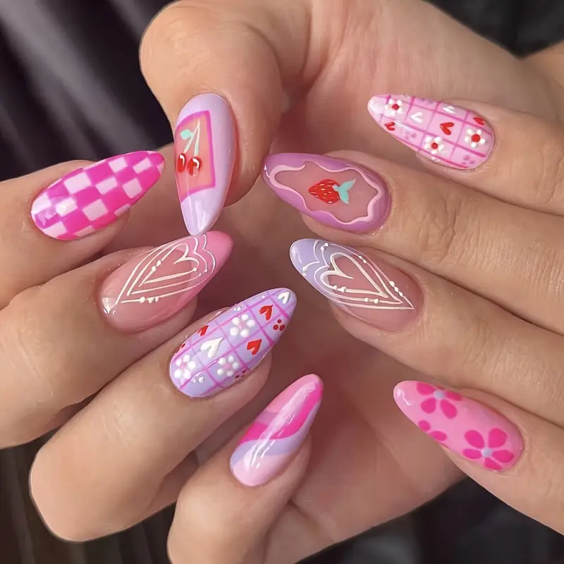 Cute Pink Themed Nail Art